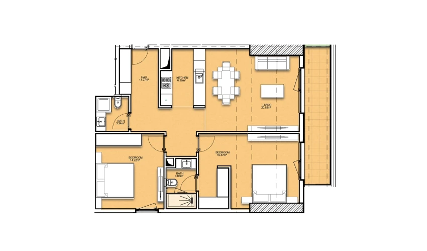 3-комнатная квартира 94.65 м²  16/19 этаж | Жилой комплекс Resim Taşkent