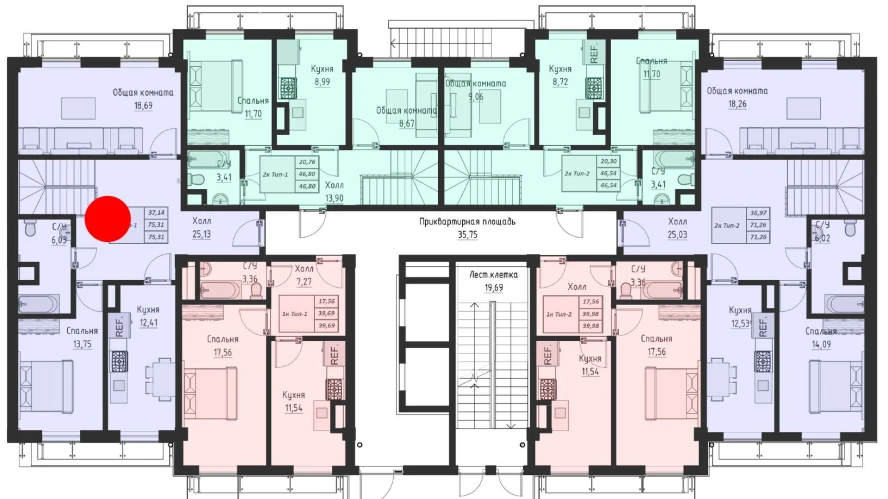 2-xonali xonadon 75.31 m²  1/1 qavat