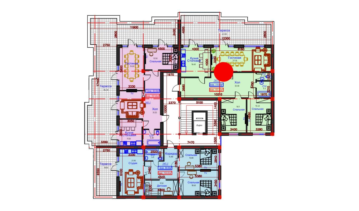 6-комнатная квартира 124 м²  9/9 этаж