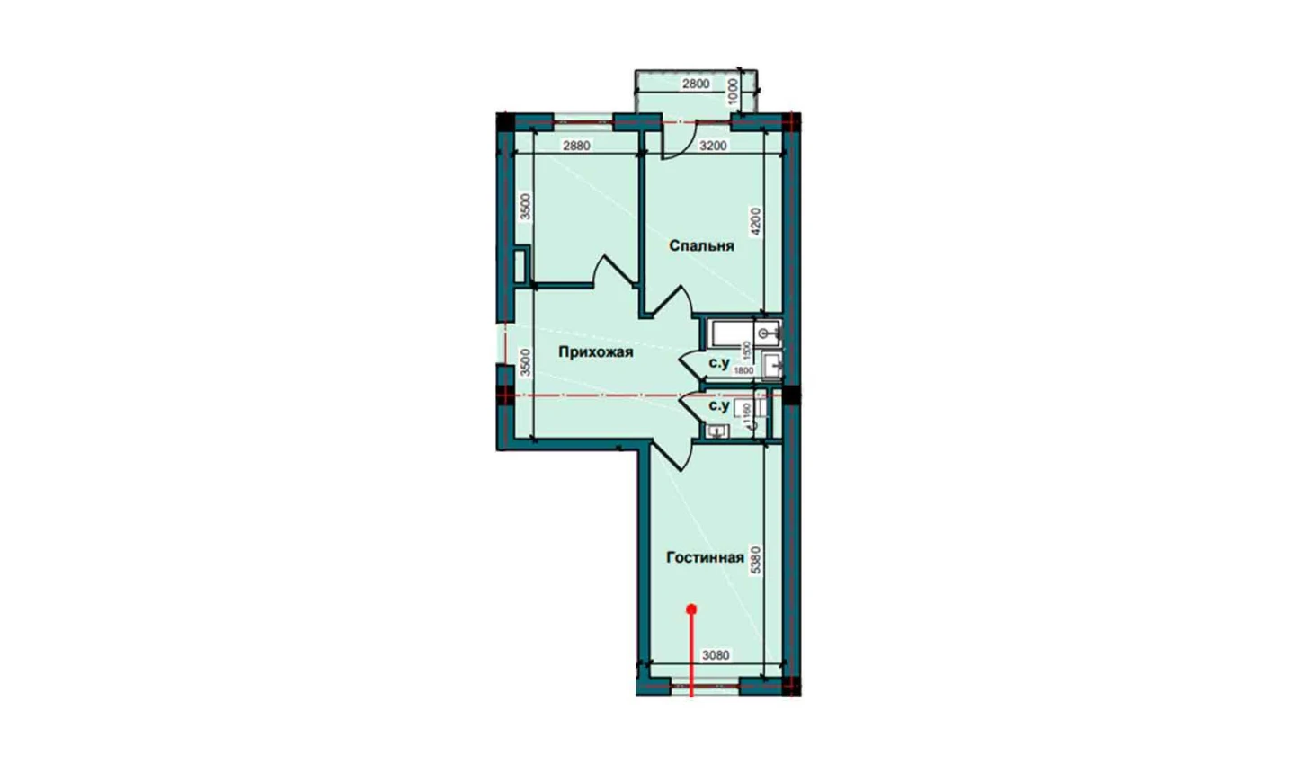 2-комнатная квартира 63.7 м²  5/5 этаж