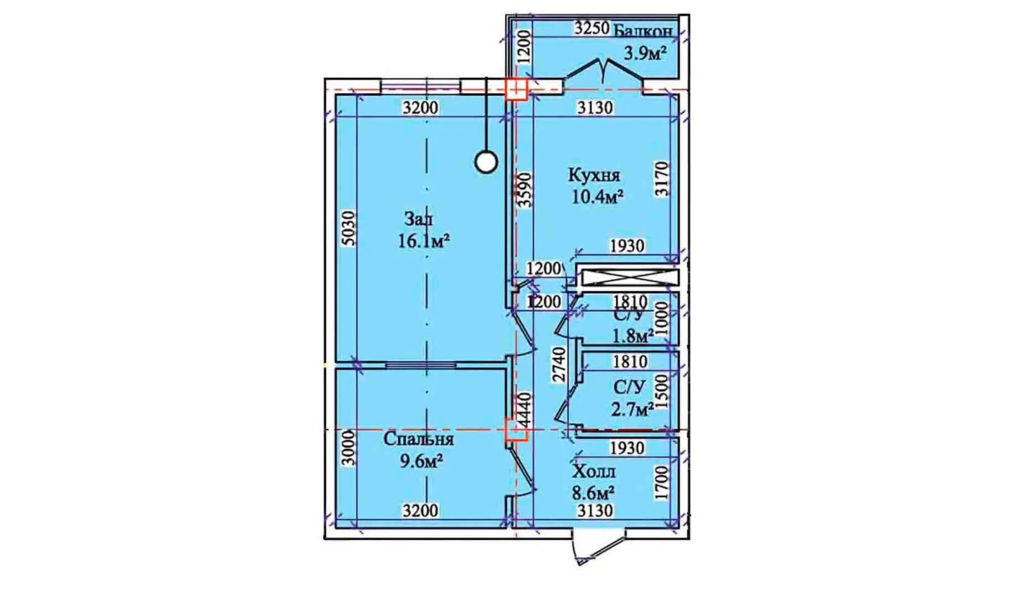 2-комнатная квартира 52.8 м²  3/3 этаж