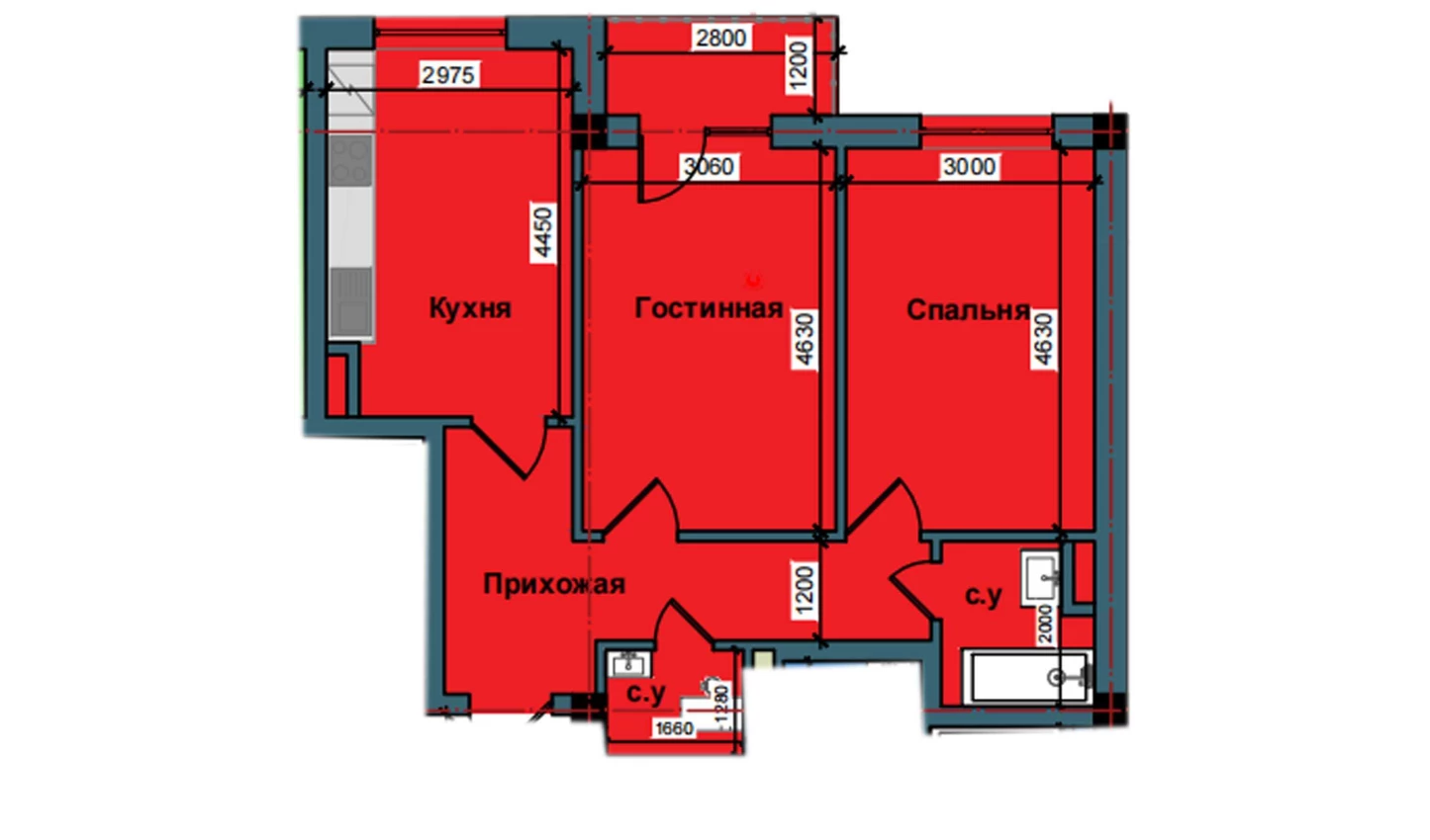 2-комнатная квартира 62.5 м²  7/7 этаж