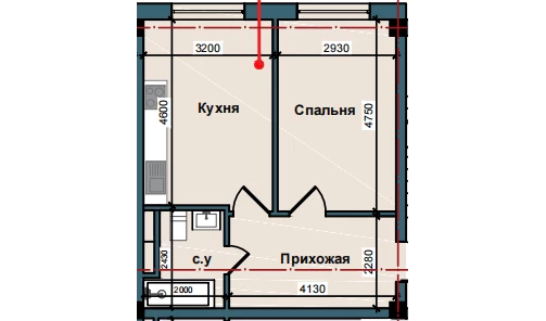 1-комнатная квартира 47.7 м²  5/5 этаж