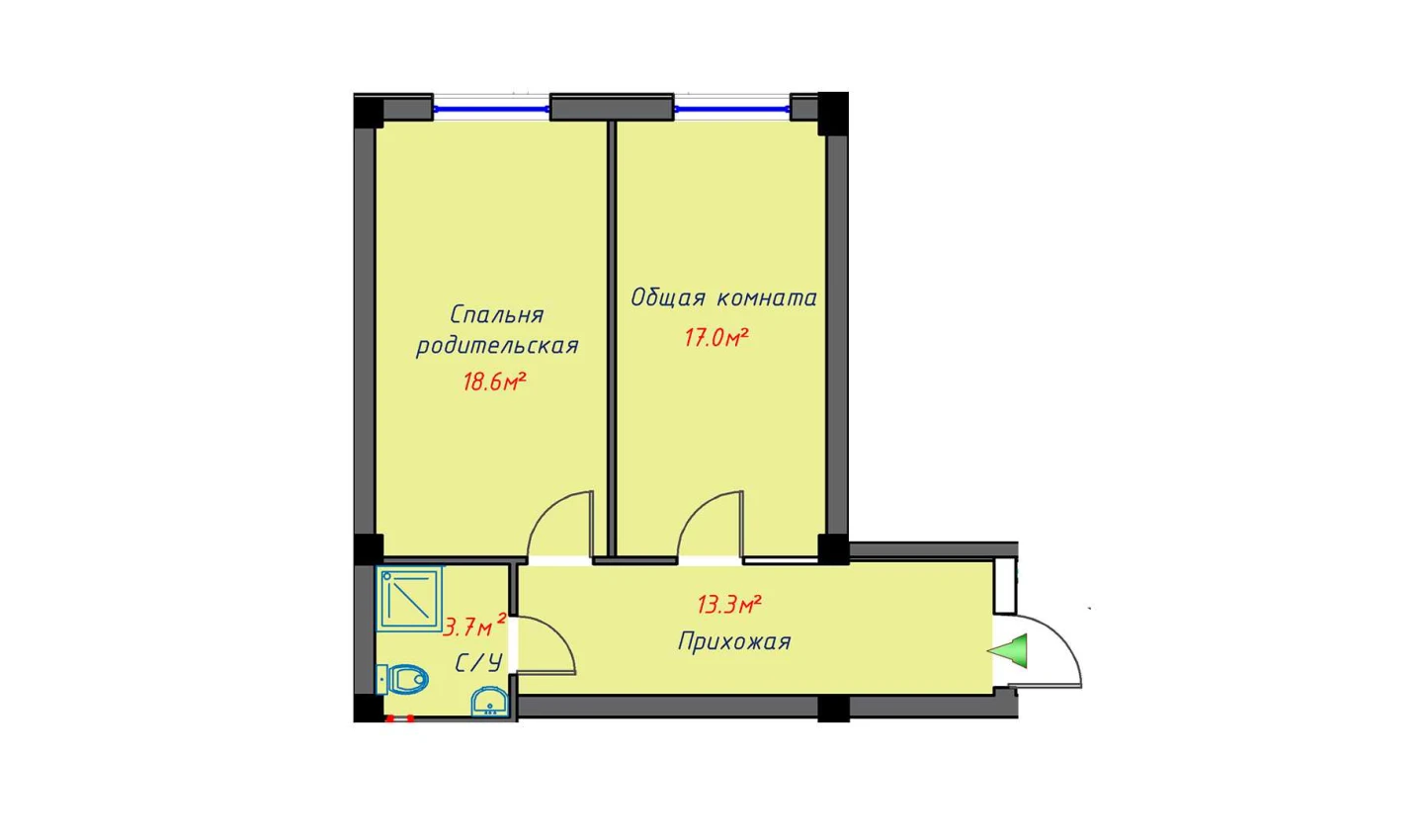 1-xonali xonadon 34.1 m²  0/0 qavat