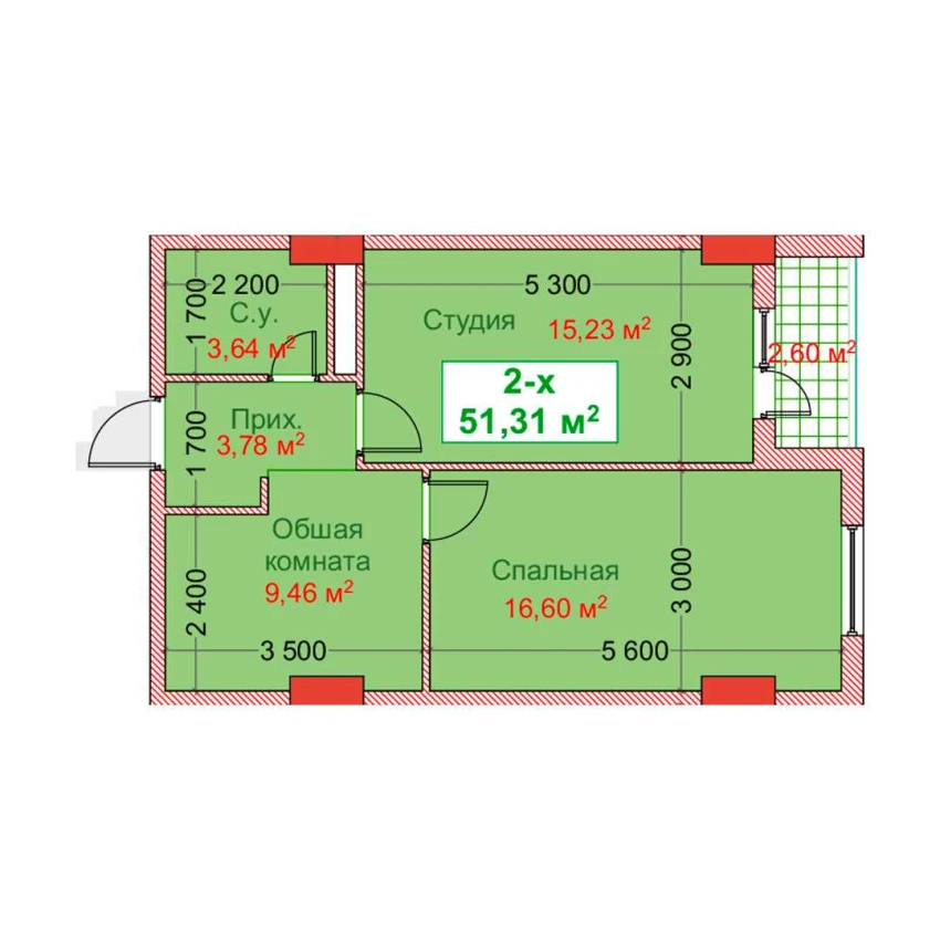 2-комн. квартира 51.31 м²  3/8 этаж | Жилой комплекс CAPITAL AVENUE