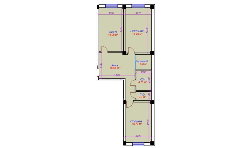 2-xonali xonadon 76.56 m²  10/10 qavat