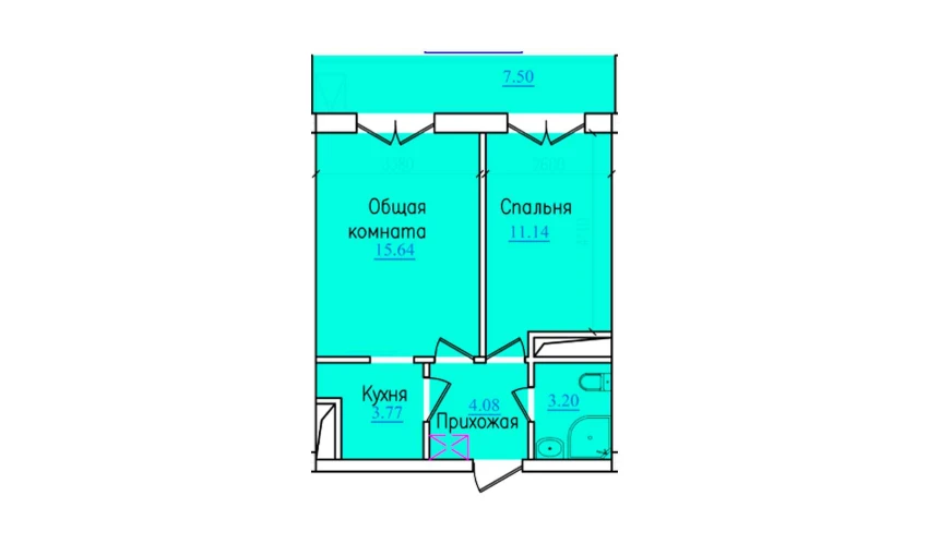 2-комнатная квартира 45.33 м²  3/9 этаж | Жилой комплекс PROVANS