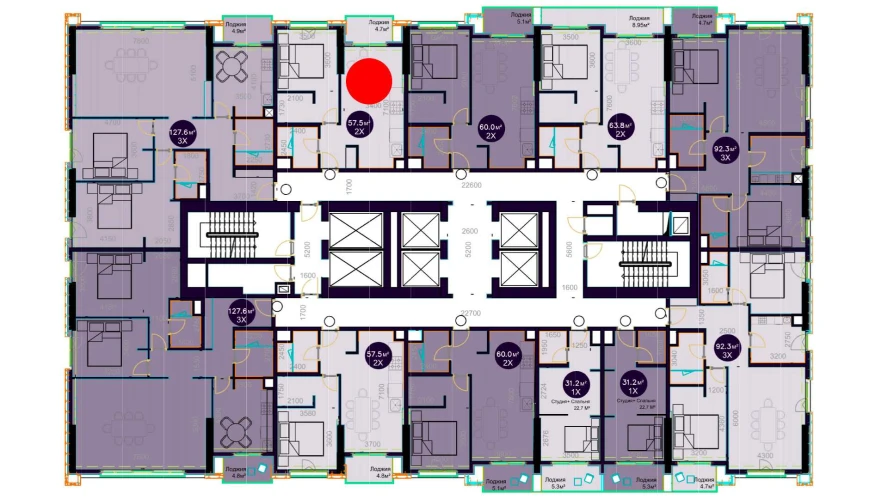 2-комнатная квартира 57.5 м²  11/11 этаж