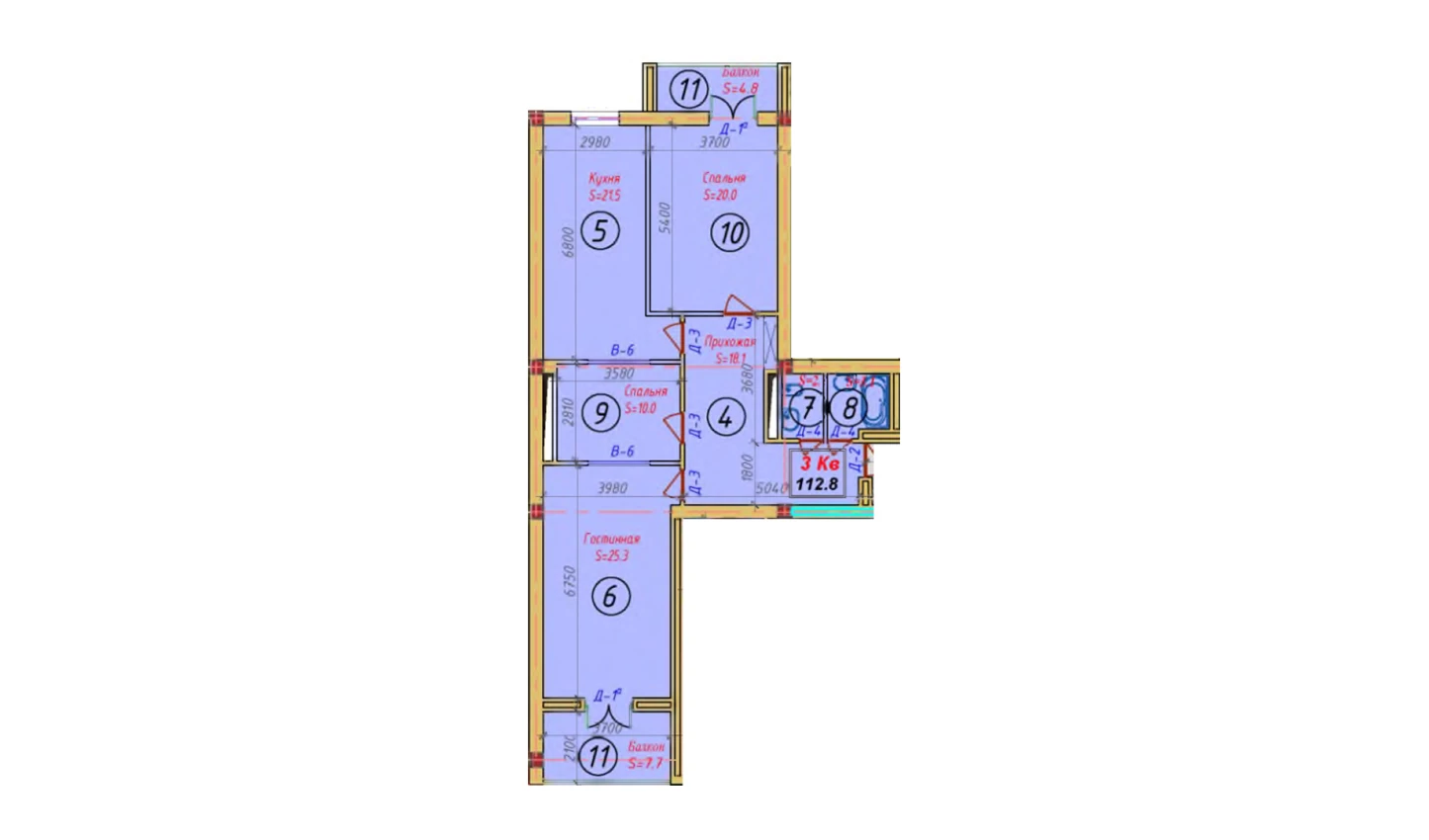 4-комнатная квартира 112.8 м²  4/4 этаж