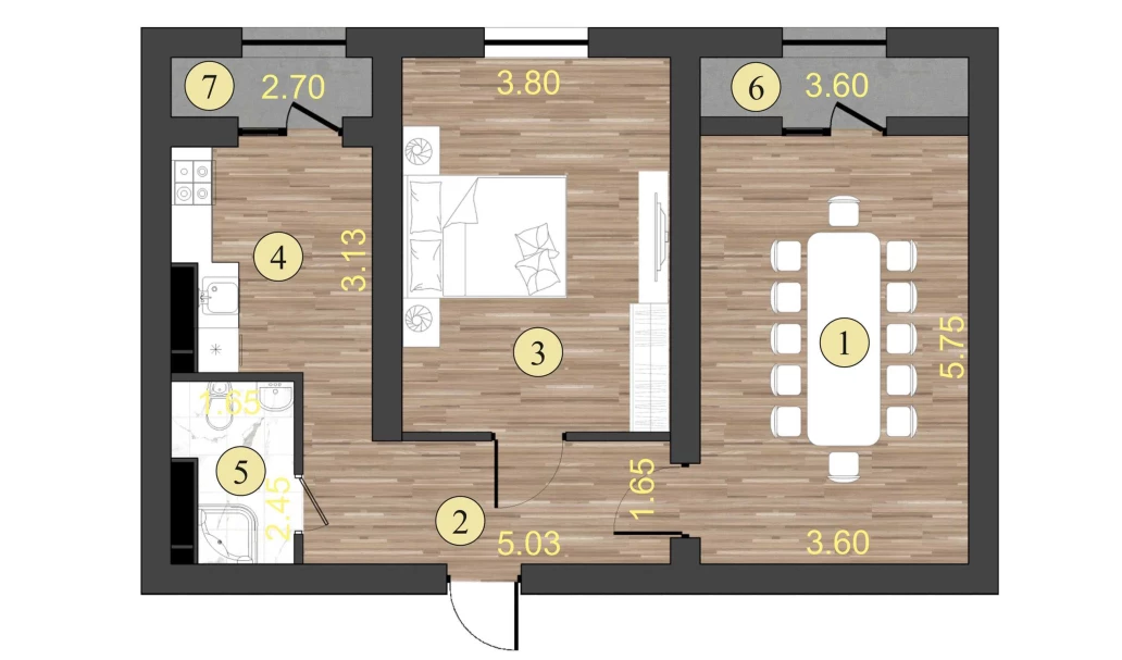 2-комнатная квартира 67.3 м²  3/3 этаж