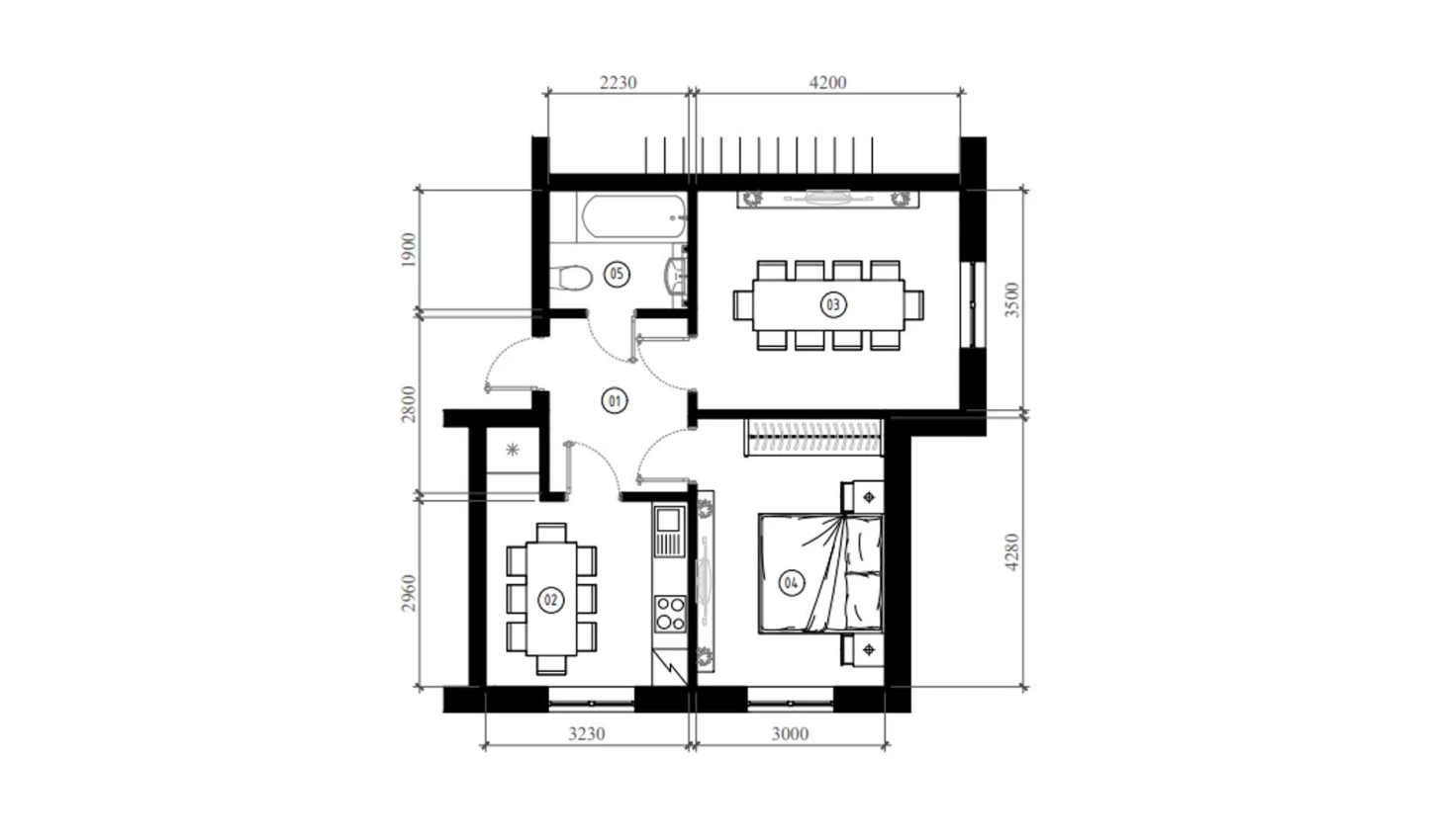 2-xonali xonadon 48.5 m²  4/4 qavat