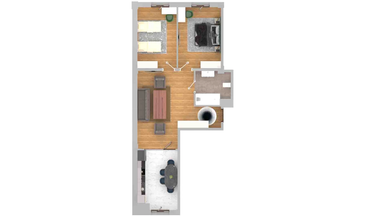 2-комнатная квартира 77.08 м²  1/1 этаж