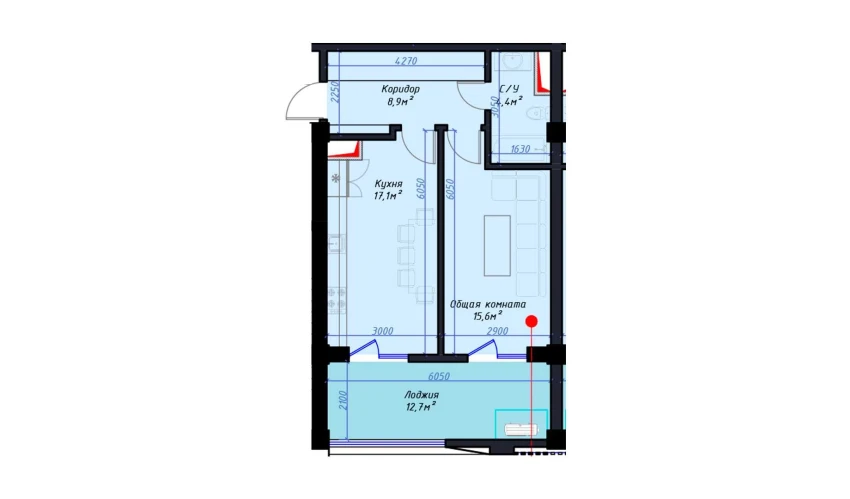 1-комнатная квартира 58.7 м²  6/14 этаж | Жилой комплекс Avia Palace