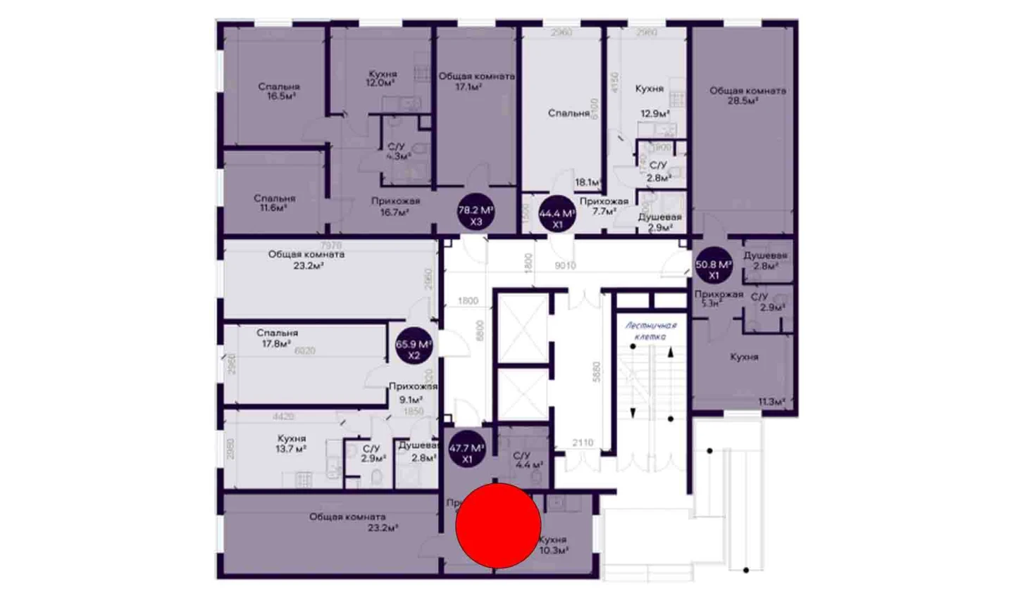 1-комнатная квартира 47.7 м²  1/1 этаж