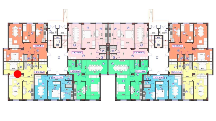 2-комнатная квартира 63.91 м²  1/1 этаж