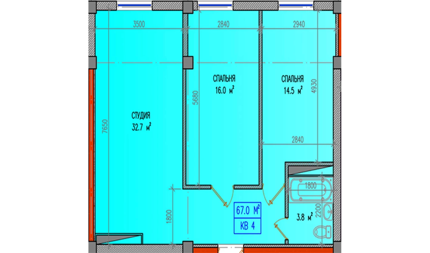 3-xonali xonadon 67 m²  1/1 qavat