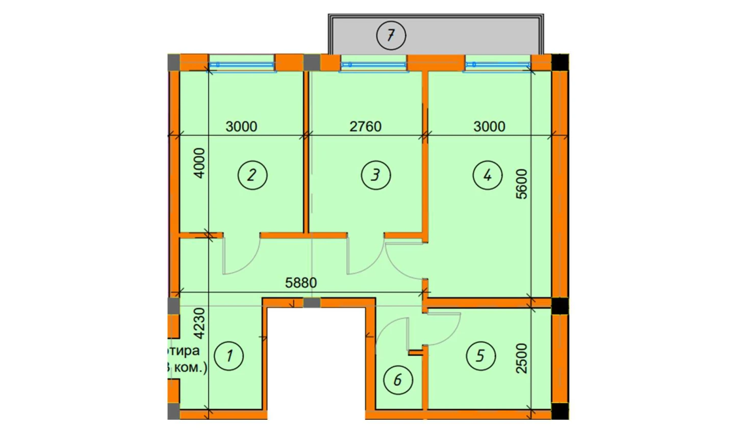 3-комнатная квартира 64.61 м²  2/2 этаж