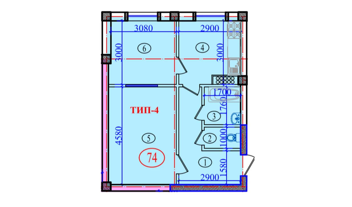 2-xonali xonadon 51.2 m²  6/6 qavat