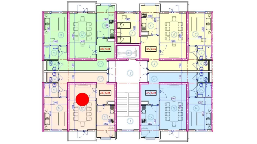 2-комнатная квартира 62 м²  1/1 этаж