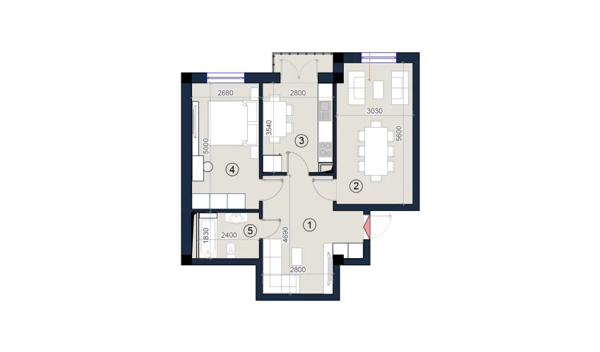 2-xonali xonadon 62 m²  5/9 qavat | KO'KSAROY Turar-joy majmuasi