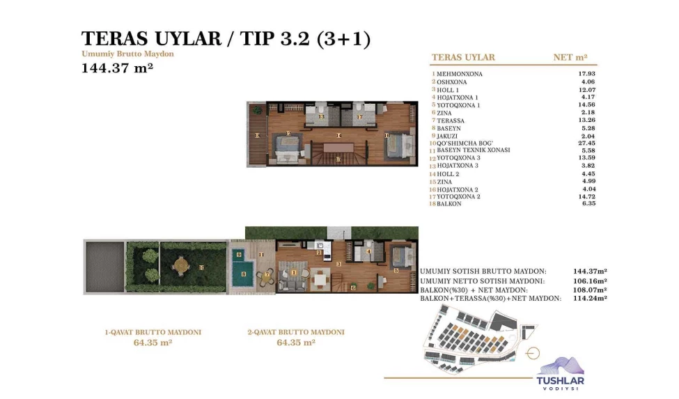 4-комнатная квартира 121.897 м²  3/3 этаж