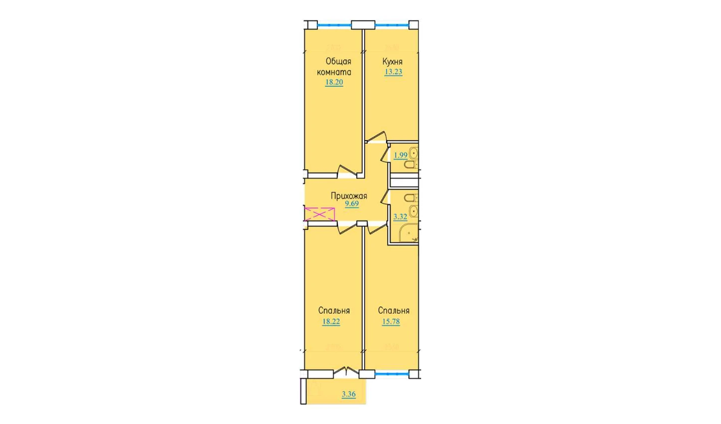 3-xonali xonadon 83.79 m²  6/9 qavat | PROVANS Turar-joy majmuasi