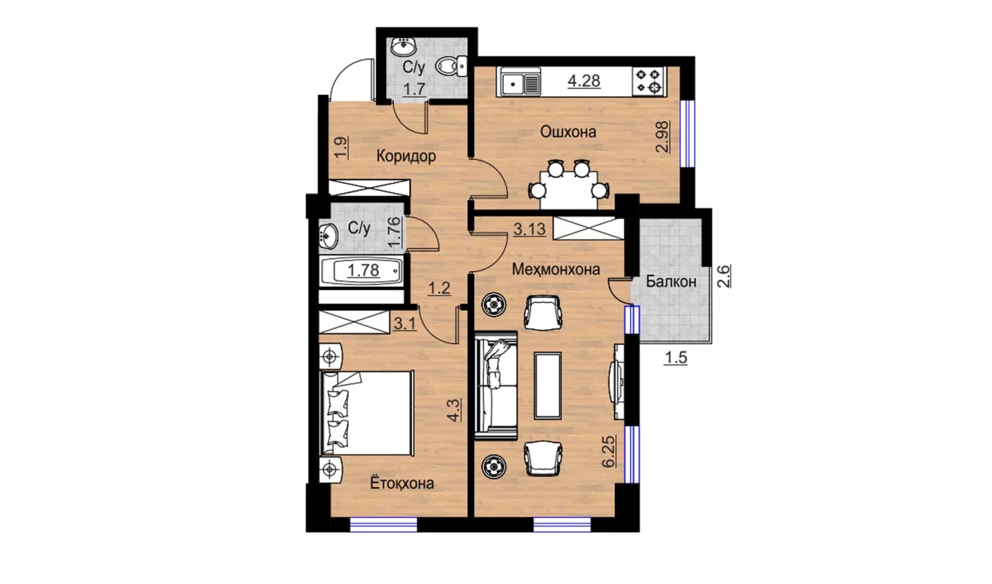 2-комнатная квартира 70.19 м²  10/10 этаж