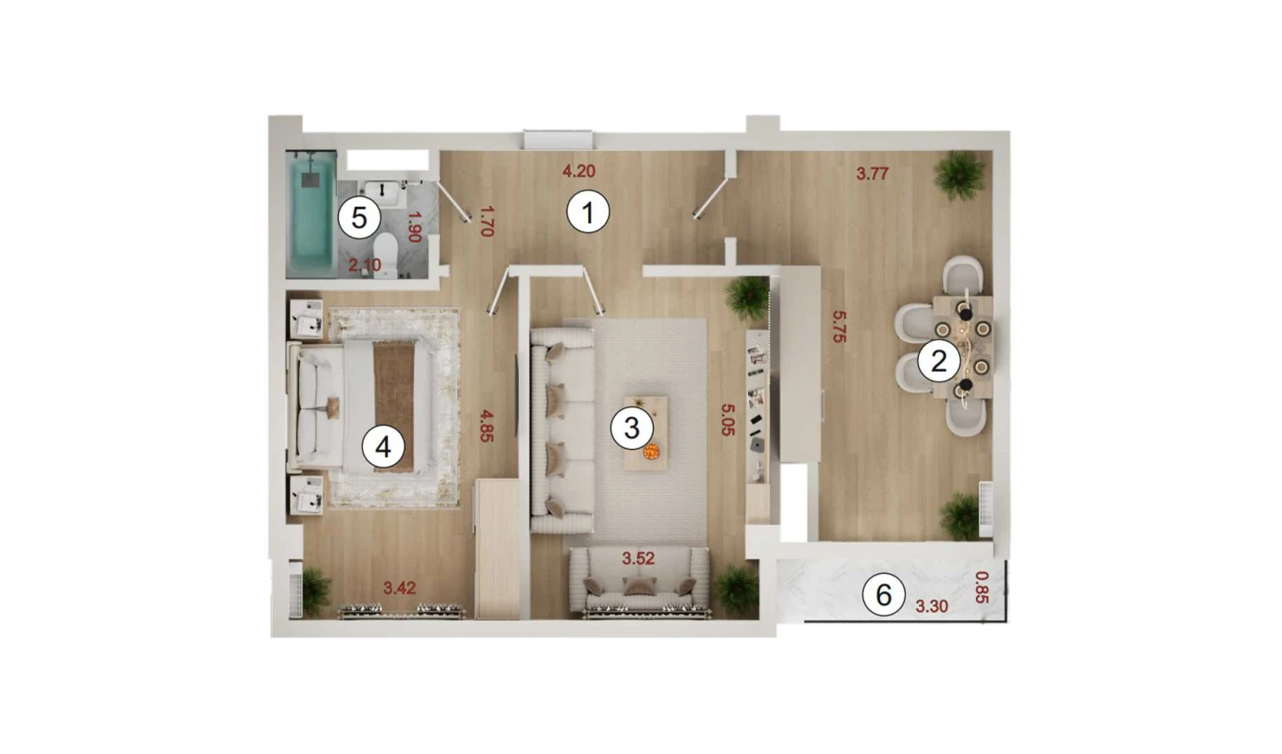 2-комнатная квартира 58 м²  11/11 этаж