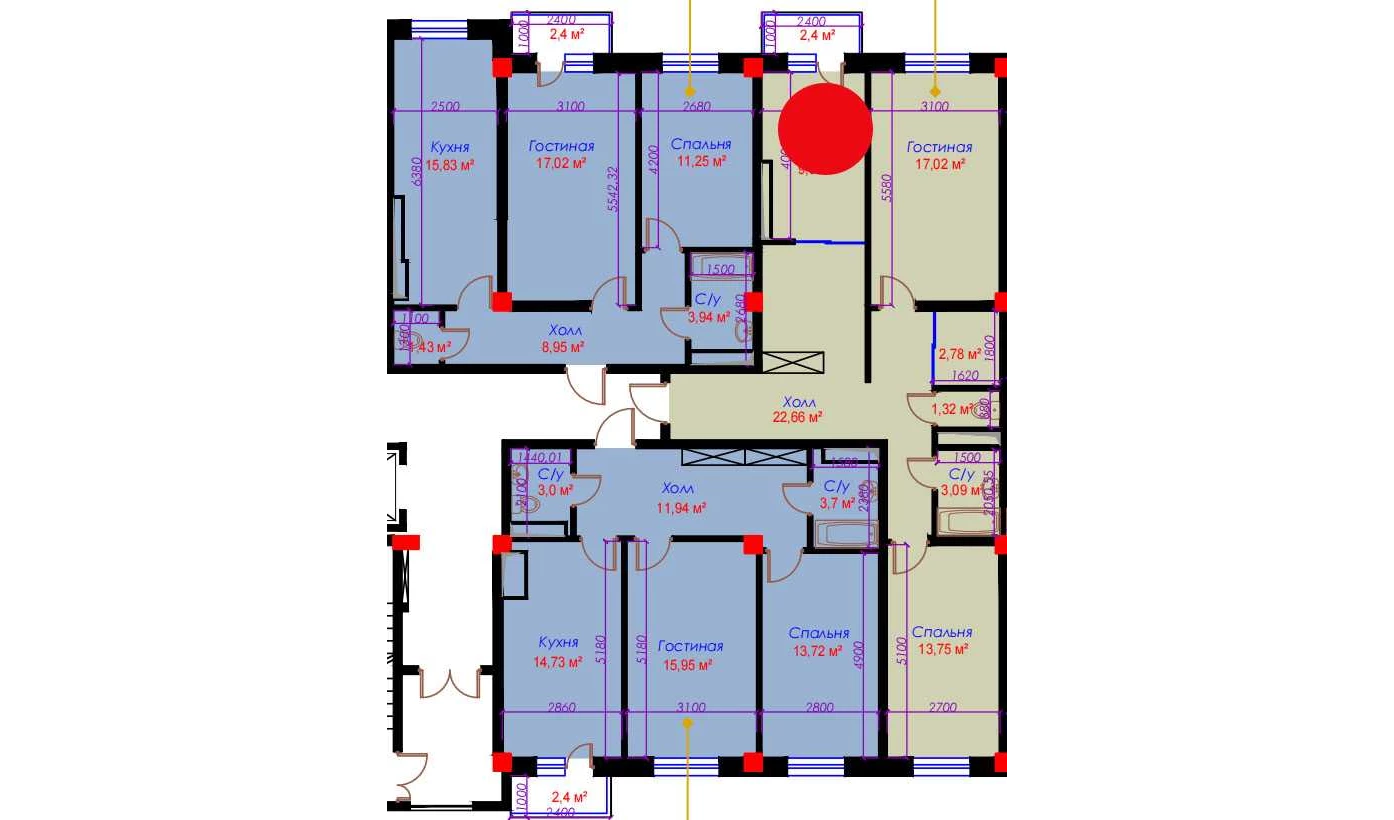 2-комнатная квартира 73.76 м²  7/7 этаж