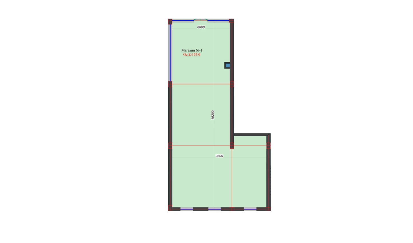 1-комнатная квартира 155 м²  1/1 этаж