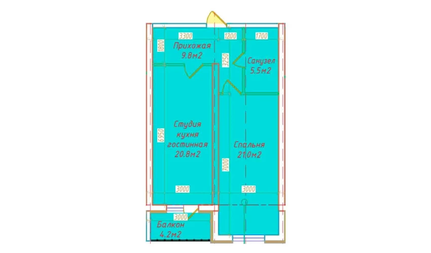 2-xonali xonadon 61.3 m²  4/16 qavat | DO'MBIROBOD RESIDENCE Turar-joy majmuasi