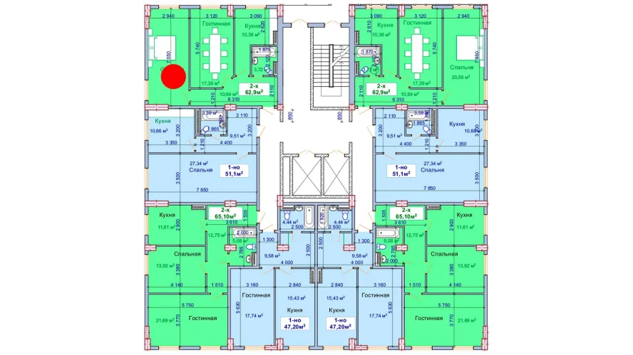 2-xonali xonadon 62.9 m²  1/1 qavat