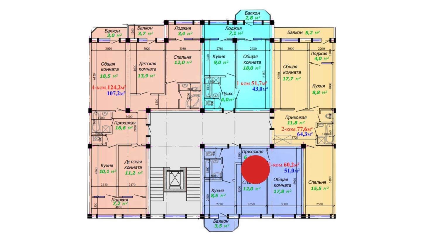 2-комнатная квартира 60.2 м²  2/2 этаж