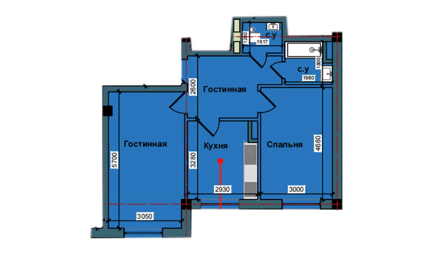 3-комнатная квартира 79.5 м²  1/1 этаж