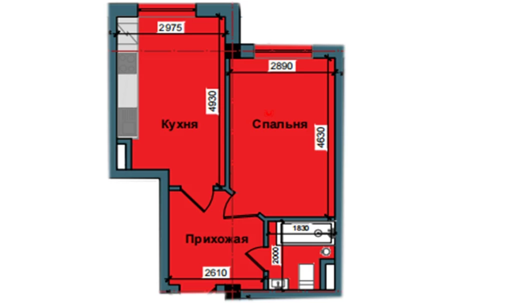 1-комнатная квартира 37.9 м²  1/1 этаж