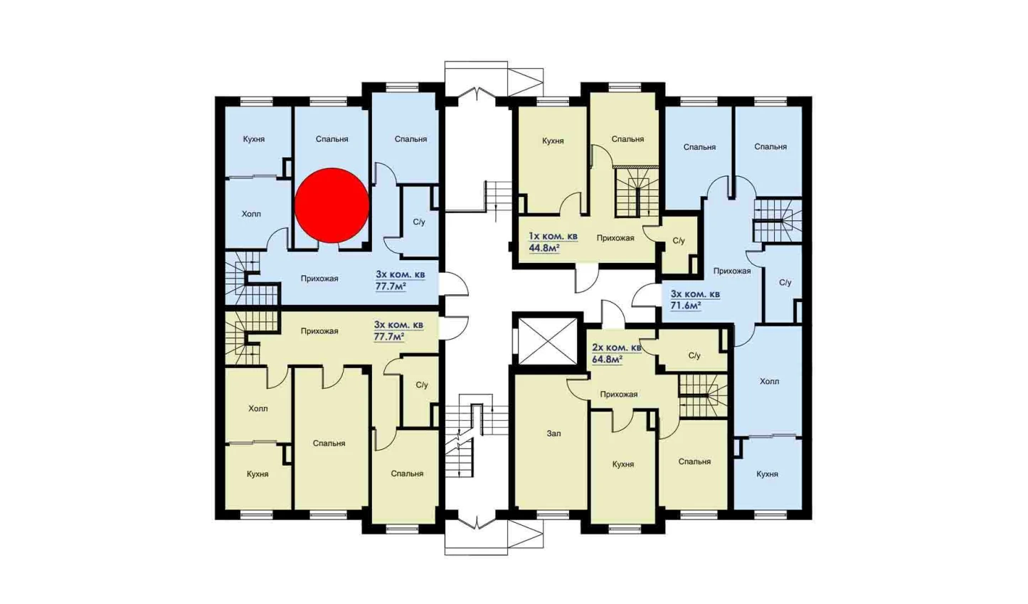 3-комнатная квартира 77.7 м²  1/1 этаж