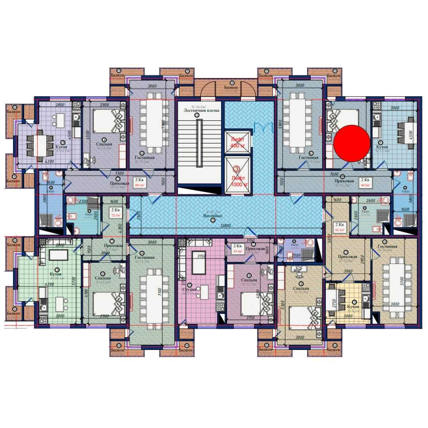 2-xonali xonadon 64.5 m²  2/2 qavat