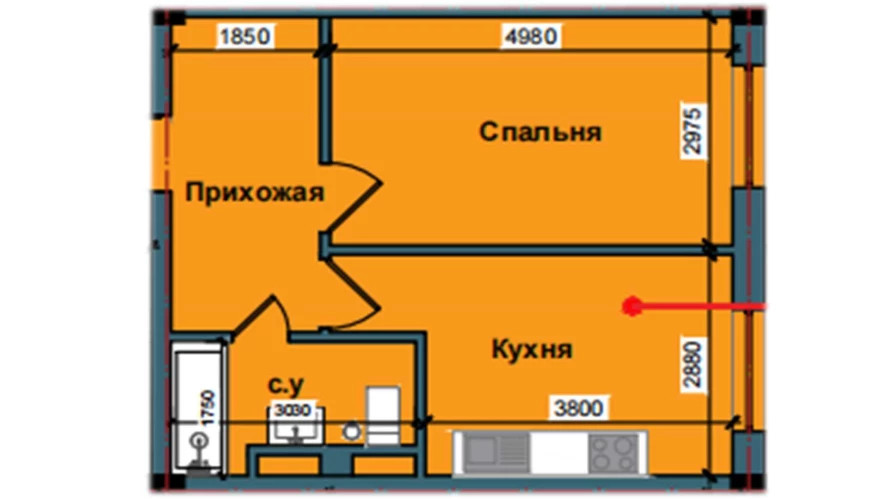 1-комнатная квартира 40.6 м²  5/5 этаж