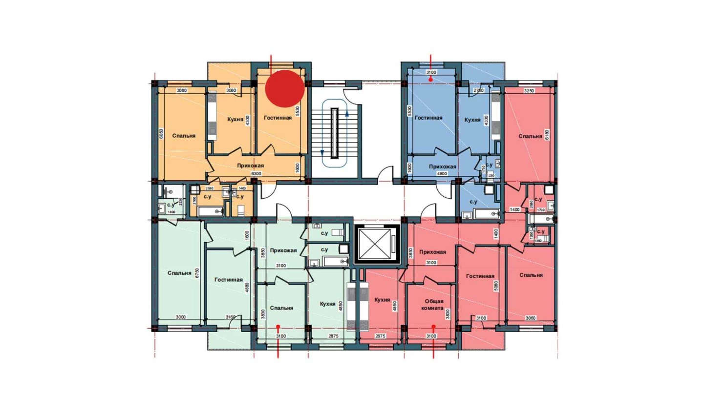 2-комнатная квартира 75 м²  8/8 этаж