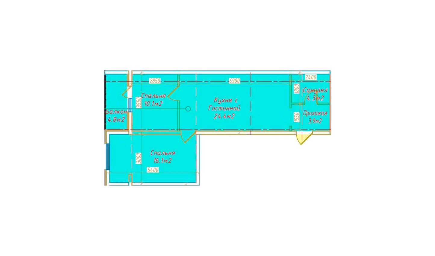 2-комнатная квартира 63.6 м²  11/11 этаж