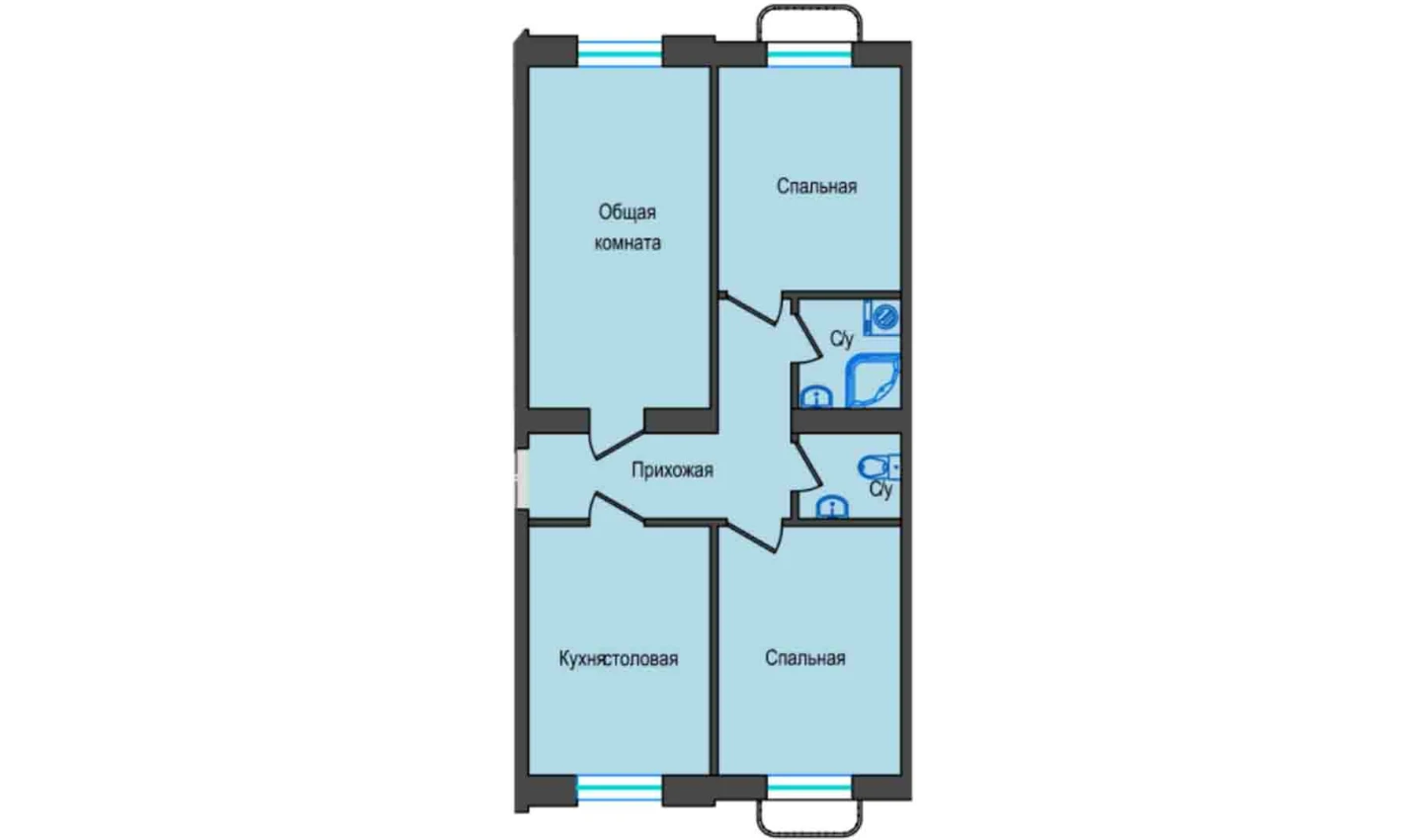 3-комнатная квартира 69 м²  1/1 этаж