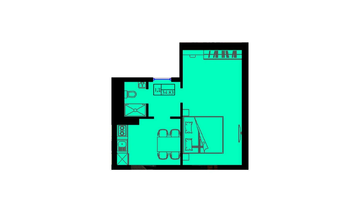 1-комнатная квартира 35 м²  4/4 этаж