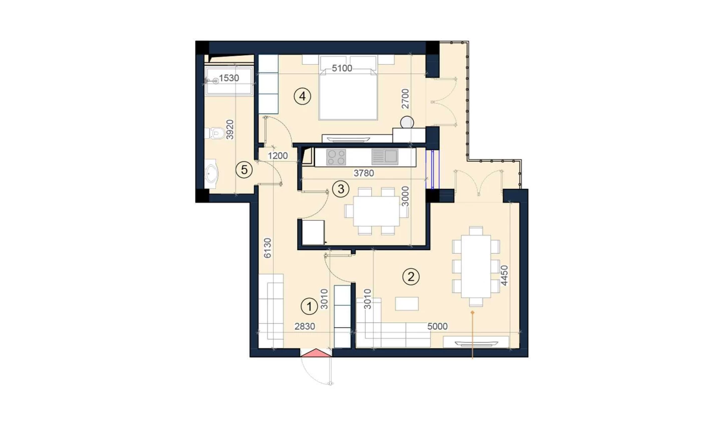 2-комнатная квартира 65 м²  8/8 этаж