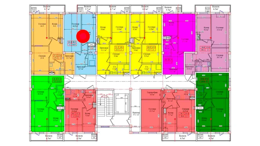 1-комнатная квартира 41.8 м²  9/9 этаж