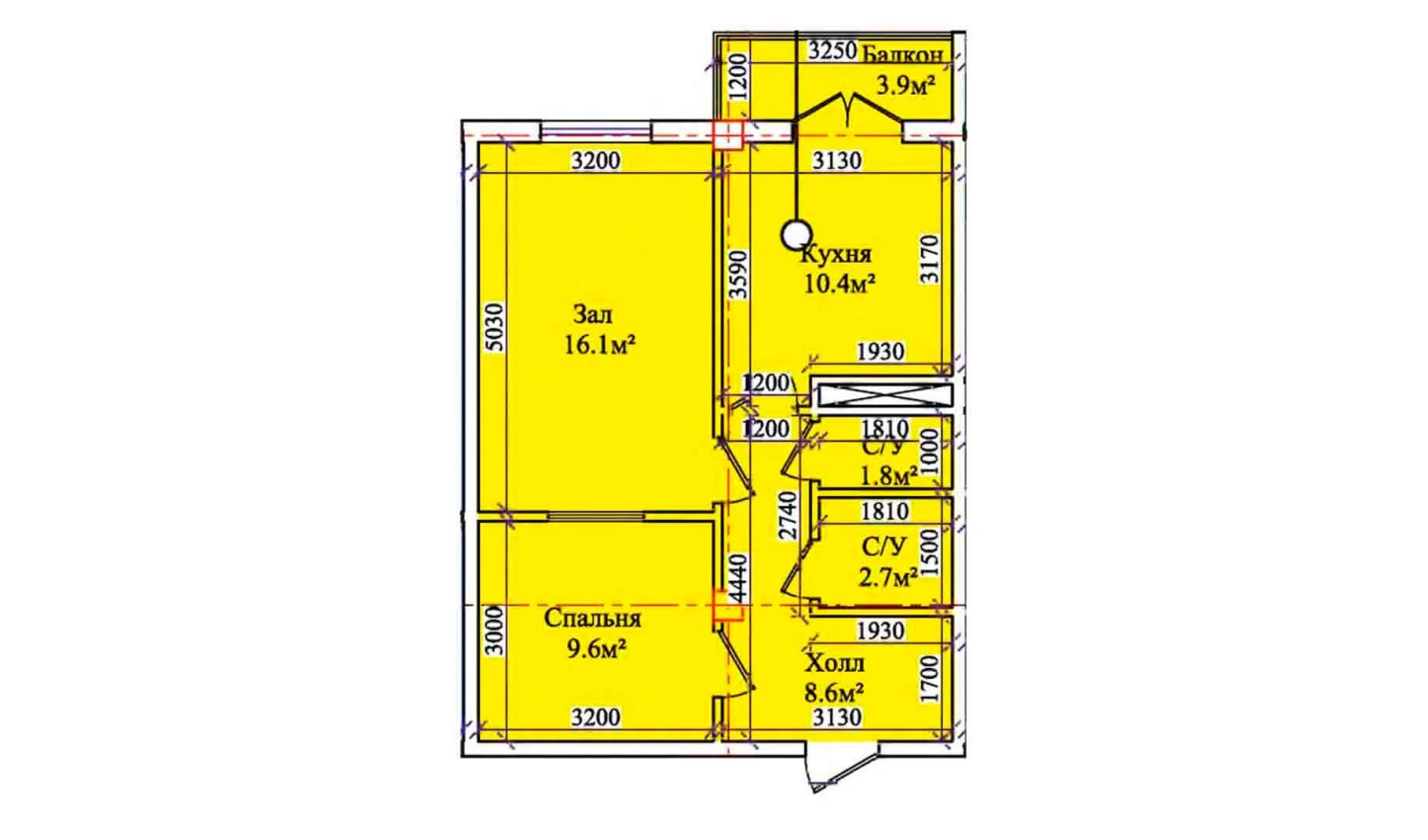 2-xonali xonadon 52.8 m²  2/2 qavat