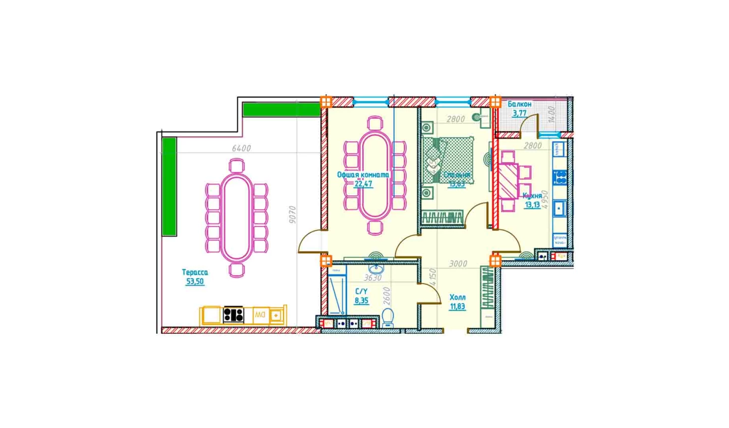 2-комнатная квартира 69.25 м²  13/13 этаж