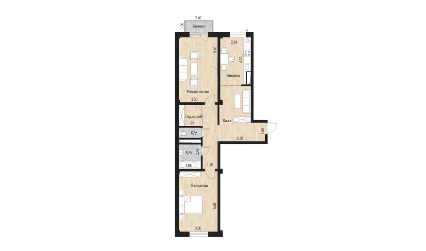 2-комнатная квартира 80.3 м²  6/6 этаж