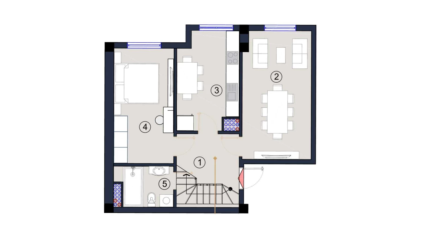 2-xonali xonadon 59.5 m²  1/1 qavat