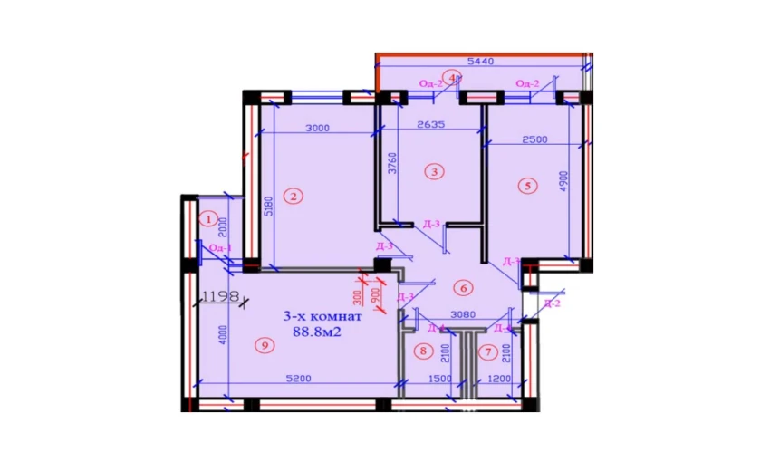 3-xonali xonadon 88.8 m²  7/7 qavat | G'IJDUVON CITY Turar-joy majmuasi