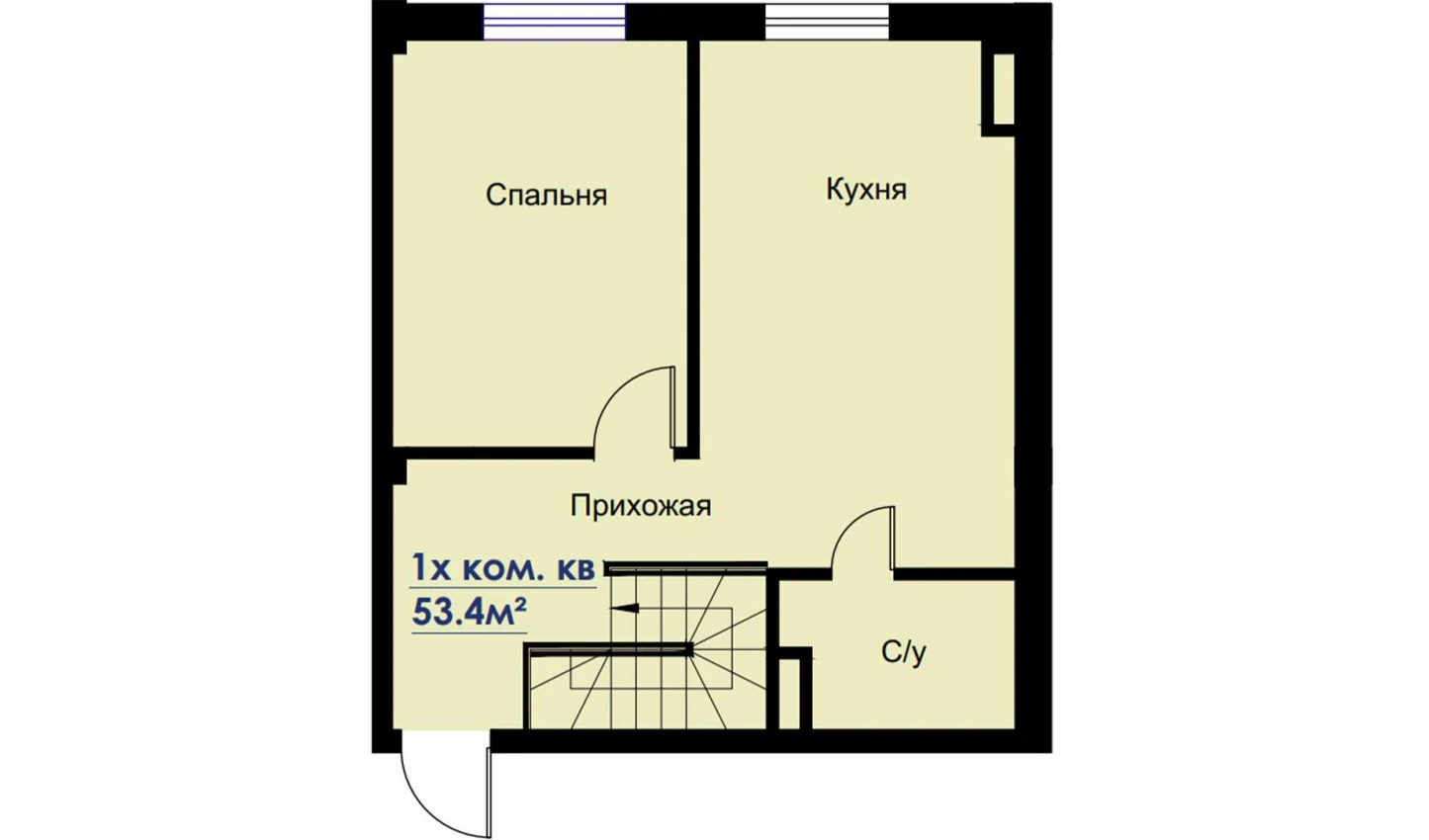 2-комнатная квартира 53.4 м²  1/1 этаж